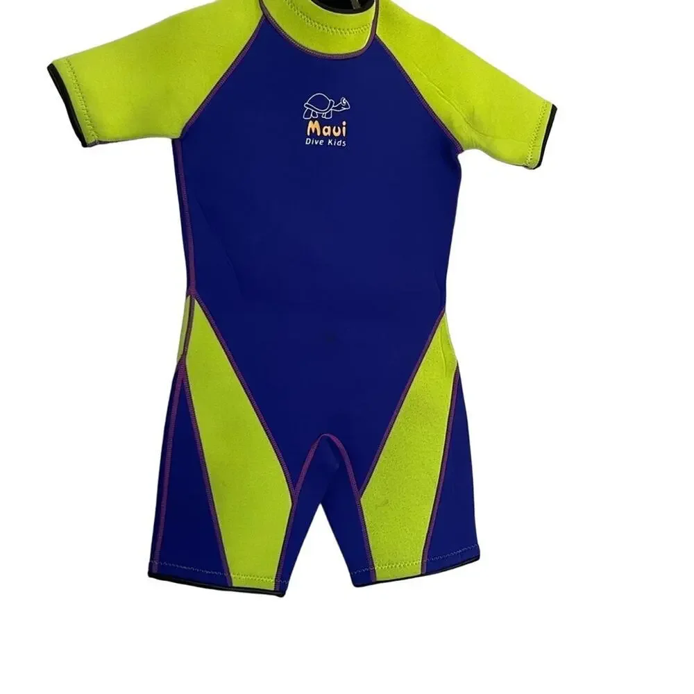 Maui Kids Neoprene One Piece Dive Gear Shorty Wet Suit Purple Yellow Size M